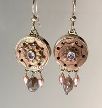 Victorian Carved Shell Button w/ Iolite facet Center w/Labradorite & Pearl accent