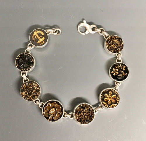 Ornate Gold Luster Czech Republic Glass Button Bracelet