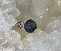 Victorian Lacy Czech Glass Button set in sterling silver ring Size 7