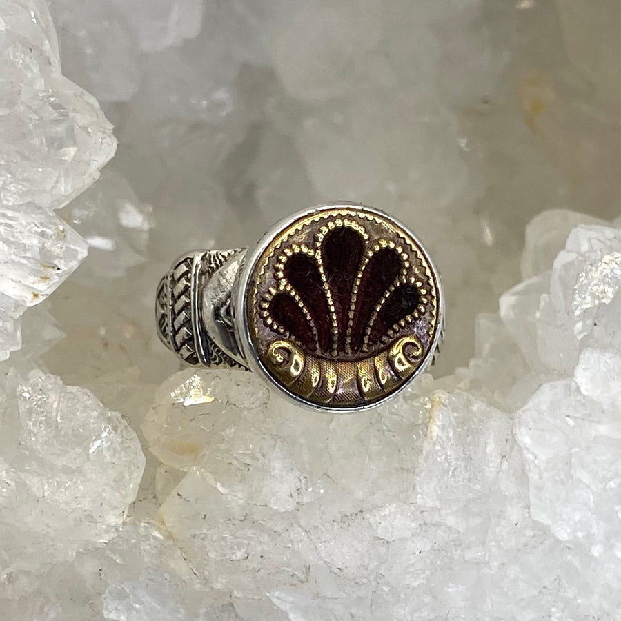 Victorian Velvet Perfume Button set in Sterling Silver size 10