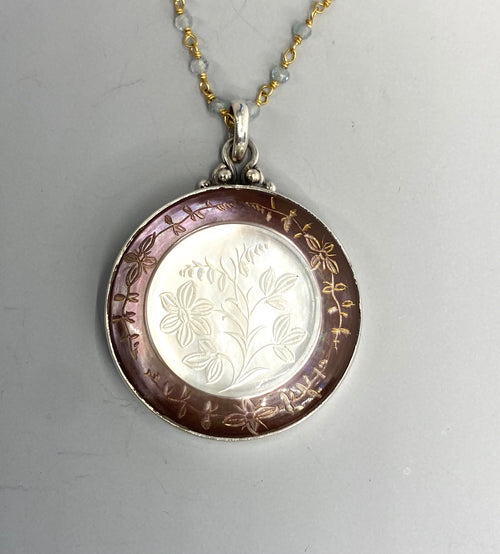 Victorian Carved Pearl Flower Design Button set in Sterling silver