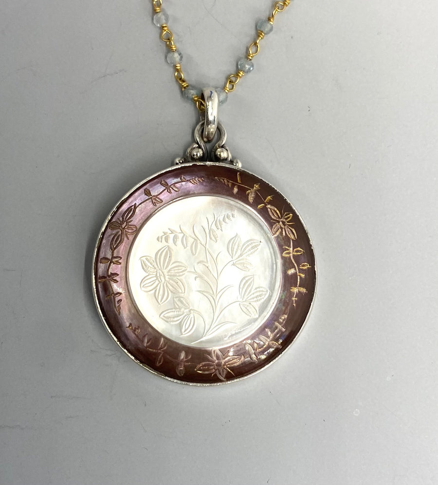 Victorian Carved Pearl Flower Design Button set in Sterling silver