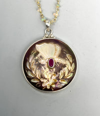 Victorian Carved Shell Butterfly Button set in Sterling silver
