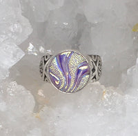 Vintage Luster Czech Glass Button set in Sterling Silver Ring Size 7