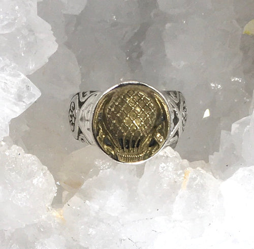 Antique Metal Hot Air Balloon Raised Image Button set in Sterling Silver Ring Size 7