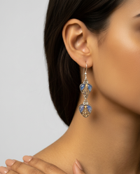 Czech Glass Double Button earring set in Sterling Silver — worn on model