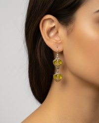 Czech Glass Double Button earring set in Sterling Silver — worn on model