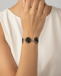Victorian Glass in Metals & Jeweled Button Bracelet set in Sterling Silver — worn on model