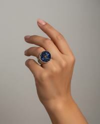 Victorian Lacy Glass Button Ring set in Sterling Silver Size 7.5 — worn on model