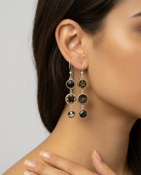 Asymmetrical Victorian Button Earrings set in Sterling Silver — worn on model