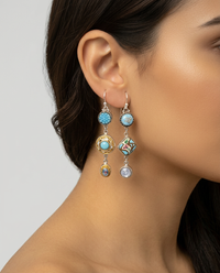 Asymmetrical Victorian Button Earrings set in Sterling Silver — worn on model