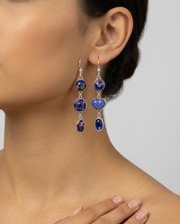 Asymmetrical Victorian Button Earrings set in Sterling Silver — worn on model