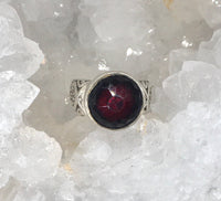 Victorian Facet Red Domed Glass in Metal Button set in Sterling Silver Ring Size 7.5