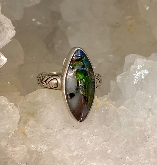 Victorian Antique Button Leo Popper Glass set in Sterling Silver Ring Size 6