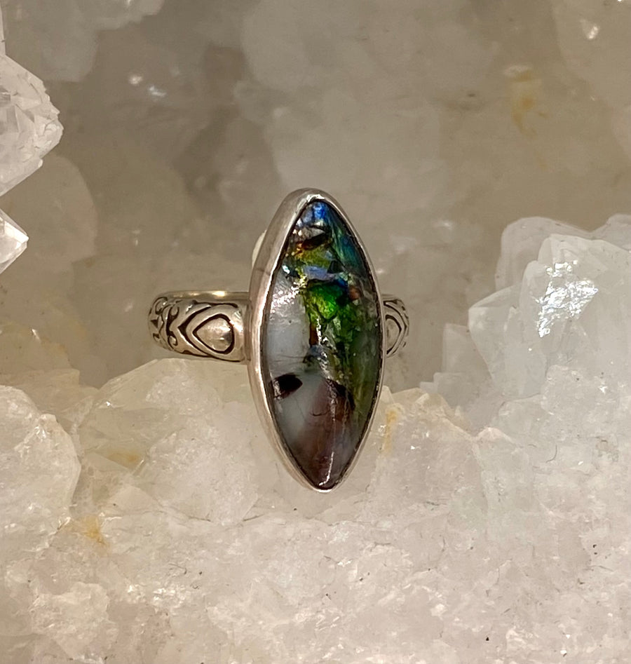 Victorian Antique Button Leo Popper Glass set in Sterling Silver Ring Size 6