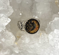 Victorian Lacy Glass Button Ring set in Sterling Silver Size 7.5
