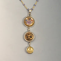 Victorian Three Button Drop Necklace  set in Sterling Silver Pendant w/ pyrite Stone necklace