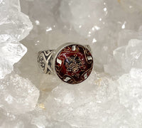 Victorian Czech Glass Button Ring set in Sterling Silver Size 7