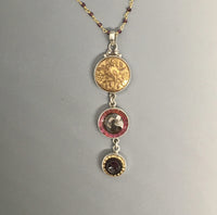 Victorian Three Button Drop Necklace  set in Sterling Silver Pendant w/ garnet Stone necklace