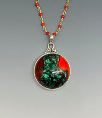 Leo Popper Two Tone Glass Button set in Sterling Silver  accented w/ Coral Glass necklace