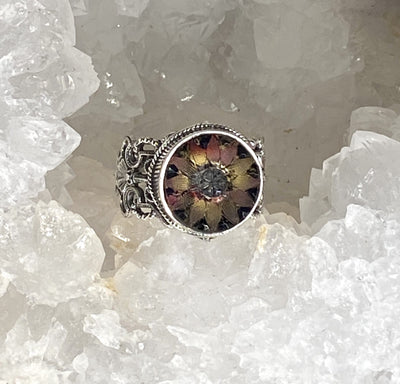 Victorian Lacy Glass Button Ring set in Sterling Silver Size 7.5