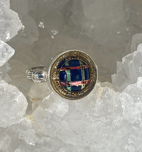 Victorian Glass in Metal Button Ring set in Sterling Silver Size 7.5