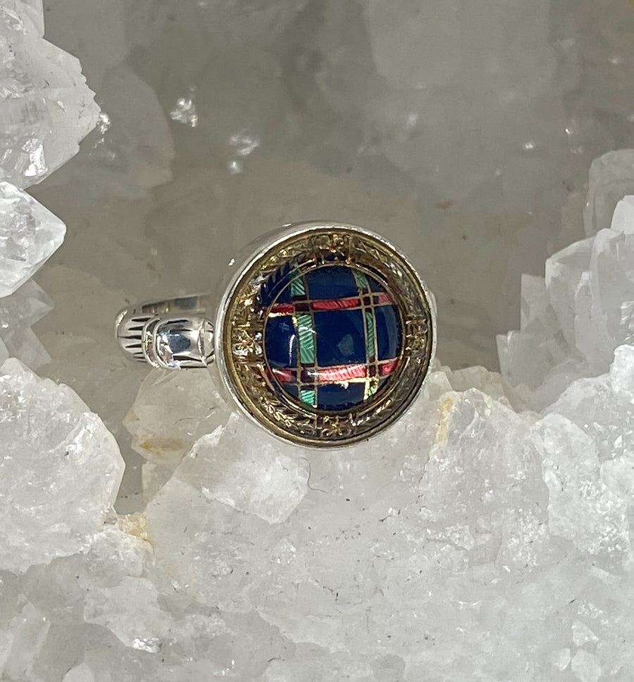 Victorian Glass in Metal Button Ring set in Sterling Silver Size 7.5