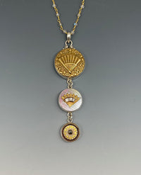 Victorian Three Button Drop w/Fans set in Sterling Silver Accented with Labradorite Stone Necklace