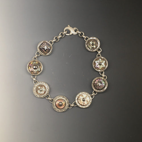 Victorian Carved Pearls in Metal Button Bracelet set in Sterling Silver