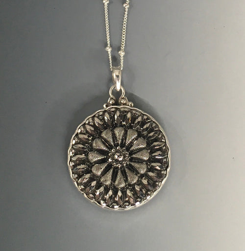 Victorian Luster Czech Glass Button set in Sterling Silver Pendant w/Sterling Silver  Necklace