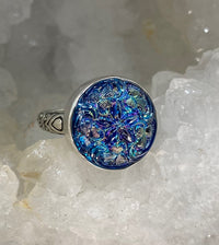 Antique Button Luster Czech Glass set in Sterling Silver  Ring Size 8.25