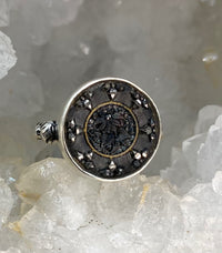 Antique Button Hand Czech Lacy Glass set in Sterling Silver  Ring Size 7