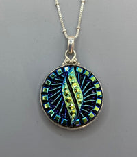 Victorian Czech Luster Glass Button Set in Sterling Silver With Sterling Silver Chain
