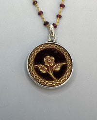 Victorian Velvet Perfume Button set in Sterling Silver w/ Facet Garnet Rosary