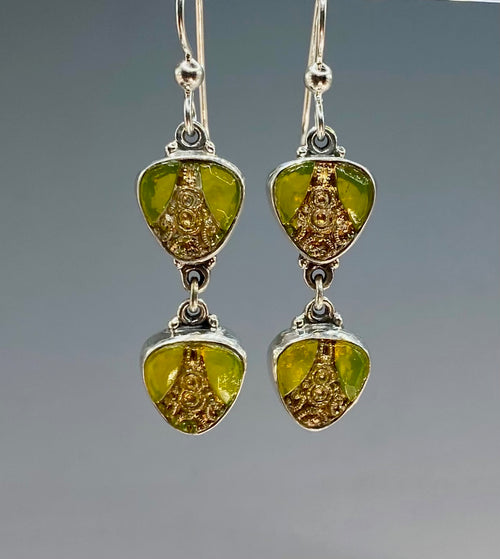 Czech Glass Double Button earring set in Sterling Silver