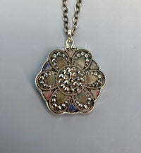Victorian Large Luster Glass Button Set in Sterling Silver With Sterling Silver Chain