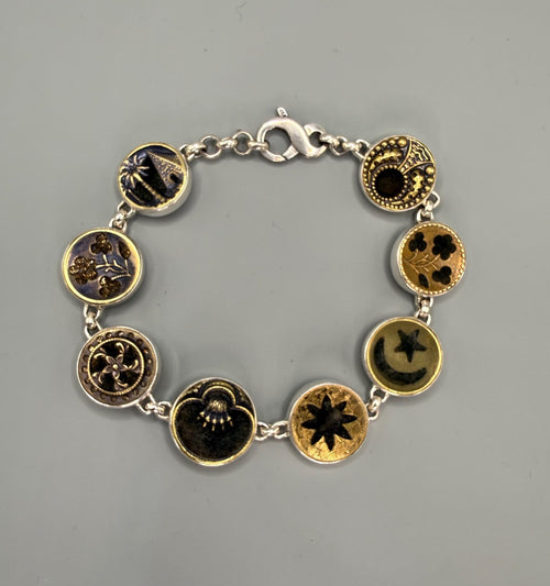 Victorian Velvet Perfume Buttons set in Sterling Silver Bracelet 8-1/4