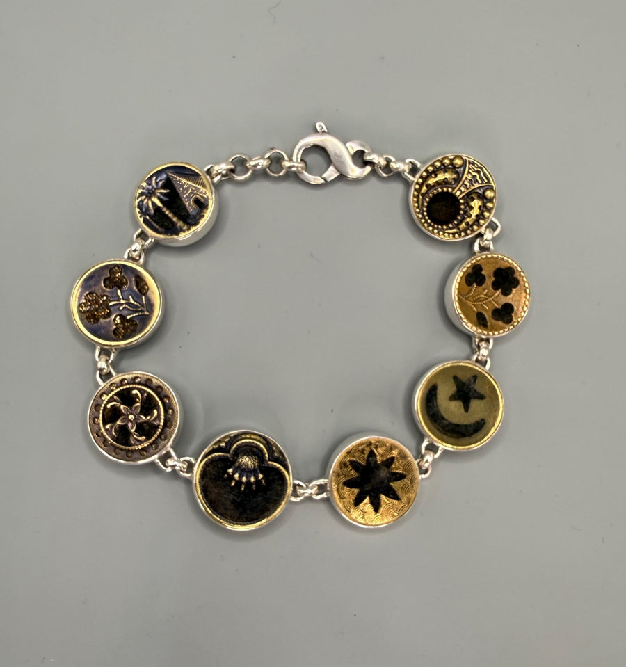 Victorian Velvet Perfume Buttons set in Sterling Silver Bracelet 8-1/4