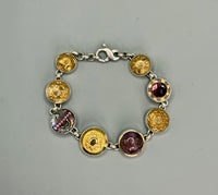 Victorian Ornate Glass In Metal, Tinted carved shell, Ornate Metal  Buttons set in Sterling Silver Bracelet 7-3/4"