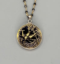 Victorian Velvet Perfume Button Bird Design set in Sterling Silver Accented With Black Spinel & Gold 24" Necklace