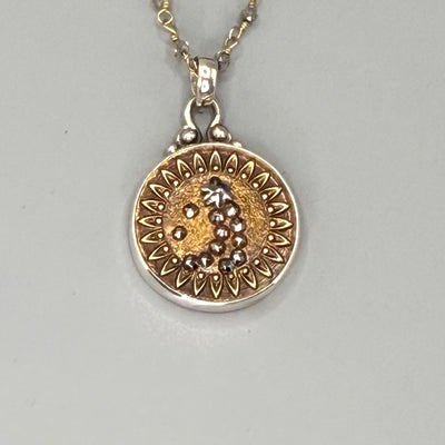 Victorian Metal with Steel Facet Stars Necklace set in Sterling Silver w/ 19" Facet Laboradite & Gold Rosary Accent