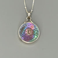 Victorian Tinted Carved Shell w/ Tourmaline Center set in Sterling Silver With Satellite Sterling Necklace