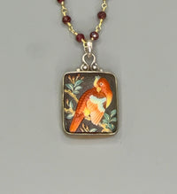 Arita Toshikane Bird Necklace set in Sterling Silver w/ 19" Facet Garnet & Gold Rosary Accent
