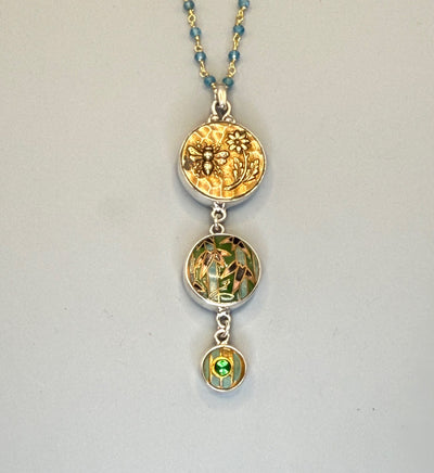 Victorian 3 Button Drop Necklace set in Sterling Silver w/ Apetite facet stone Necklace Accent
