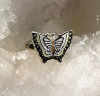 Arita Hand Painted Butterfly Toshikane Button set in Sterling silver ring Size 7