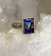 Antique Leo Popper Glass Button set in  Sterling Silver Ring Size 7
