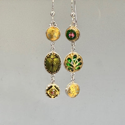 Asymmetrical Victorian Button Earrings set in Sterling Silver