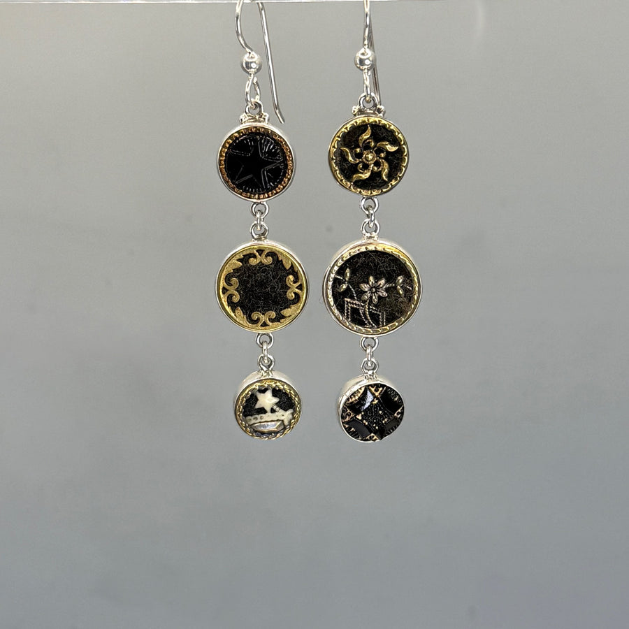 Asymmetrical Victorian Button Earrings set in Sterling Silver