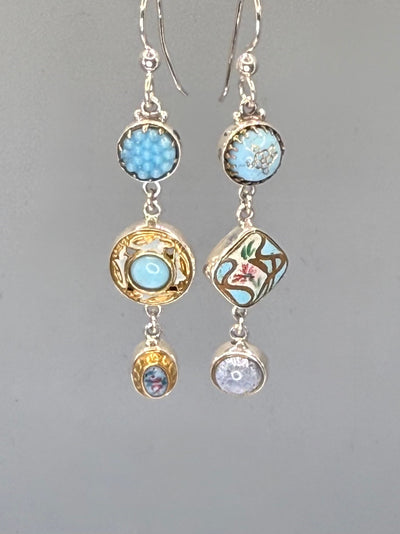 Asymmetrical Victorian Button Earrings set in Sterling Silver