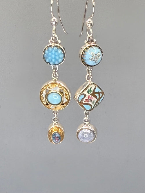 Asymmetrical Victorian Button Earrings set in Sterling Silver